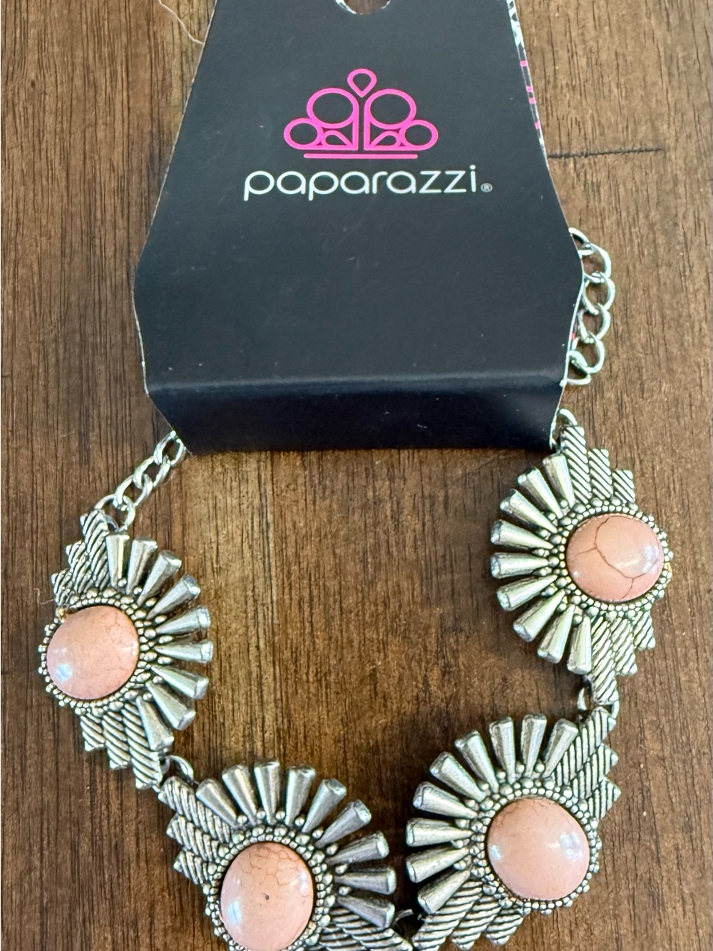 paparazzi Silver and Peach Sunburst Statement Bracelet